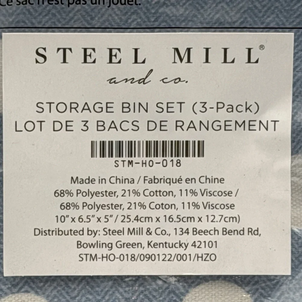 Steel Mill‎ & Co Storage Bin Set of 3 Blue Polka Dot